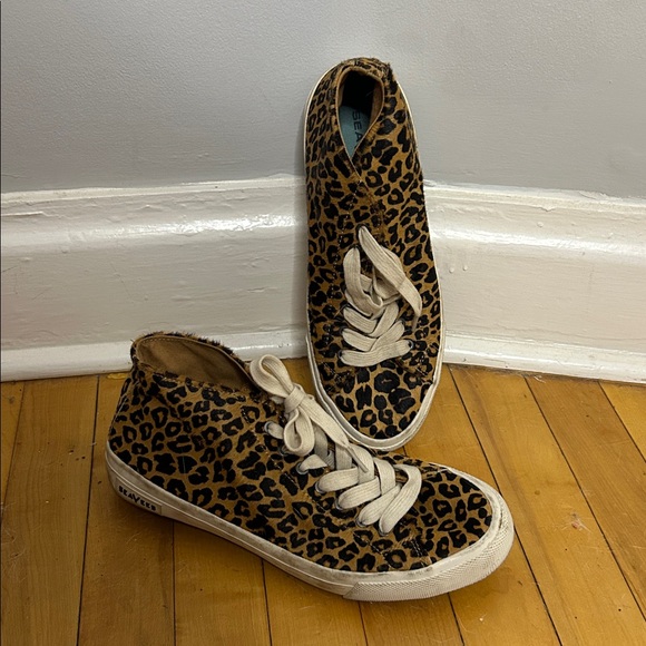 Seavee Calf Hair Leopard Print Ankle Sneakers with White Laces - Picture 8 of 8